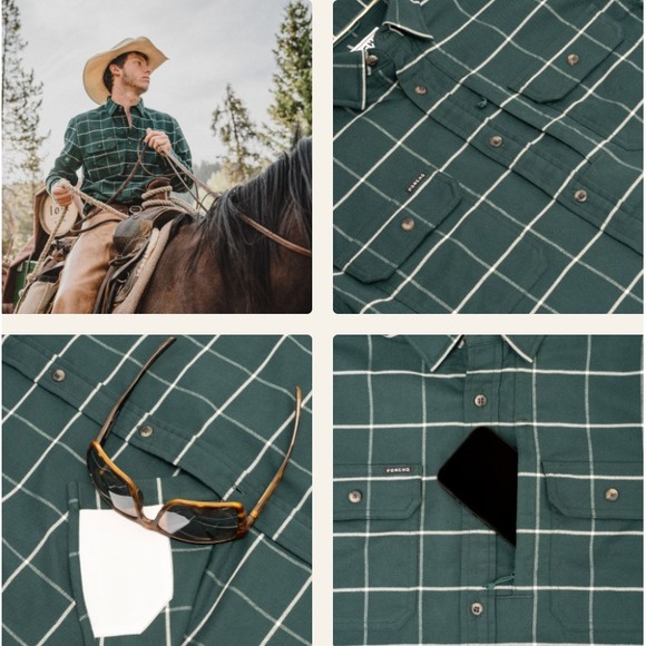 Poncho "The High Pine" Performance Flannel Shirt Mens Medium Green Magnetic Pock - Picture 4 of 10